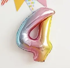 くすみバルーン　ナンバーバルーン 風船 誕生日 レインボー　白　数字4