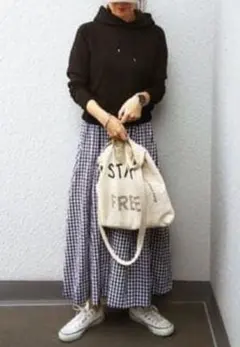 GU チェックロングフレアスカート ブラック ホワイト