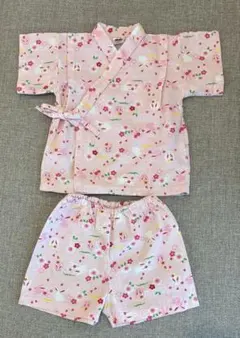 花柄ピンク　ベビー甚平 90cm