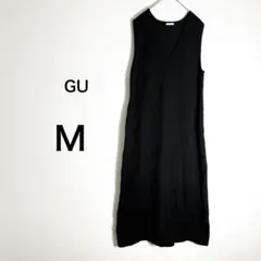 ジーユー ワンピース ロング Ｖネック スリット 黒 M アクリル　ナイロンGU