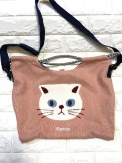Momo 猫刺繍 ヘリンボーン トートバッグ ショルダーバッグ
