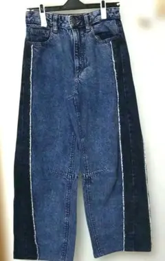 ダークブルー 2トーンバレルレッグデニムパンツＳサイズ
