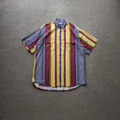 80s ギラロッシュ 半袖 シャツ L イエロー マルチストライプ レトロ 