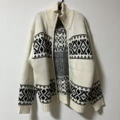 ノルディック柄 ジップアップニット 長袖