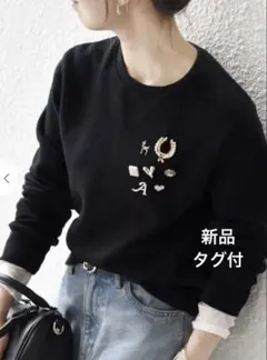新品タグ付 SHIPS any ビジュー 裏起毛 スウェット ブラック