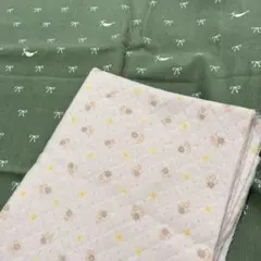 コーディロイ生地　緑　鳥柄　リボン柄　ecrulat ピンク　花柄　汚れあり