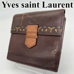 イヴサンローラン 三つ折り財布 カサンドラ がま口 Yロゴ レザー ヴィンテージ