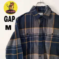 usa古着 GAP ネルシャツ　M ネイビー　イエロー　チェック　ワインレッド