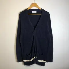 ネイビー リブ編み カーディガン