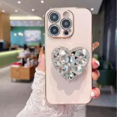 iPhoneケース 16pro ピンク ハート ラインストーン スマホ 落下防止