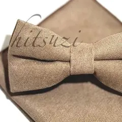 ☆結婚式　メンズ　ベージュ　蝶ネクタイ　チーフ　無地　新郎 Rxh