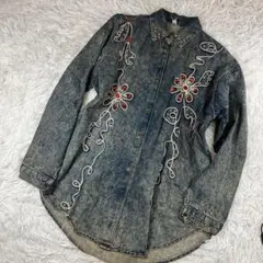 70年80年 ヴィンテージ ロングデニムジャケット ビーズ 刺繍 - メルカリ