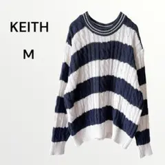 キース ケーブルニット ボーダー 綿100% ゆったり カジュアル 清潔感 M