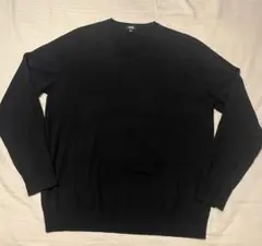UNIQLOユニクロ Ｖネック エクストラファインメリノニットメンズXLブラック