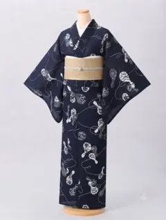 HANA　夏着物　小紋　高級浴衣　正絹　フルセット可　濃紺　夏物　薄物 HANA様専用 夏着物 小紋 高級浴衣 正絹 フルセット可 濃紺 夏物 薄物