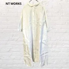 10015 NT WORKSロングシャツワンピース リネン混 白 L 涼しい