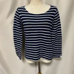 earth music & ecology ストライプ長袖ニット ネイビーフリー