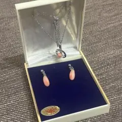 本珊瑚　さんごセンター　ネックレス　ペンダント　イヤリング　セット　赤　ピンク