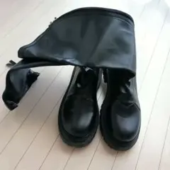 美品 レザー調 厚底 ロングブーツ ブラック 黒 25cm ジップアップ