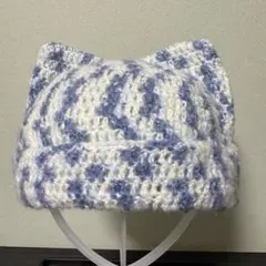 猫耳ニット帽　ブルー段染め