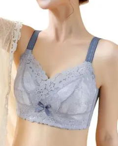 ブラジャー　胸を小さく見せるブラ　着痩せ　ノンワイヤー　ブルー　Lサイズ