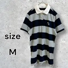 アバクロンビー メンズ半袖ポロシャツ (M) グレーネイビーボーダー