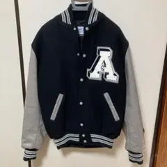 ネフ NEFF ロゴ刺繍スタジャン ネイビー/グレー USA 値下げ　アメカジ