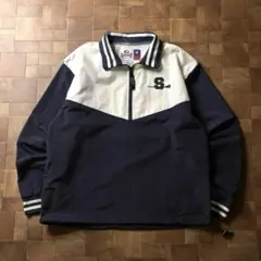 90s　GAME　ハーフジップ　ナイロンプルオーバー　刺繍　ネイビー　バイカラー