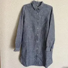 無印良品 リネンシャツ ロング丈 ブルーグレー 長袖 ナチュラル Mサイズ