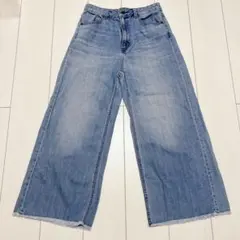 GU ライトブルー ストレートデニム フリンジ裾 Lサイズ