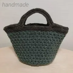 ニットトートバッグ マルシェバッグ(グリーン)花柄