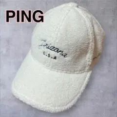 【美品】ピン PING ゴルフ　キャップ　ボア　オフホワイト　ロゴ　ゴルフウェア