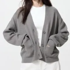 【ユニクロ】 スムースコットンVネックショートカーディガン Lサイズ