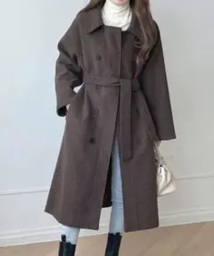 emi+ エミプラス　バックスリットロングコート　ベルト付き