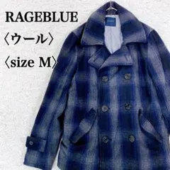 RAGEBLUEレイジブルー　ウールブレンド 裏地ストライプ チェック柄Pコート