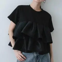 シャイニーフリルドッキングカットトップ SENSE OF PLACE ブラック