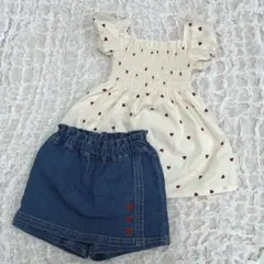 【セット売り】80 90 ハート柄ワンピース　ショートパンツ　バースデイ