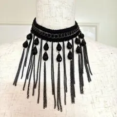 ⭐️新品未使用⭐️フリンジ付き チョーカー 黒 ブラック かっこいい バーレスク