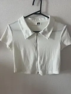 ホワイト ジッパーポロシャツ M