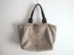 BARDOT ROSE★レザー持ち手ウールバッグ　ベージュのサムネイル