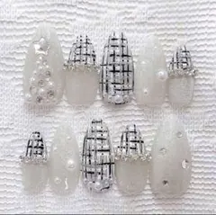 ガラスフレンチ　マグネットネイル　キルティング ブルー ピンク クリスマス