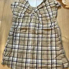 ブランシェス　110 ベージュ系チェック 半袖ワンピース　サマードレス