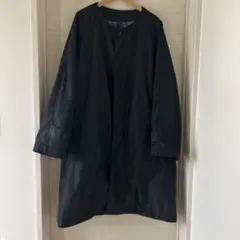 黒 ノーカラーコート ロング丈