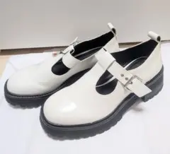ZARA フラットトラックシューズ　ザラ　ホワイト白　ブロックヒール　ローファー