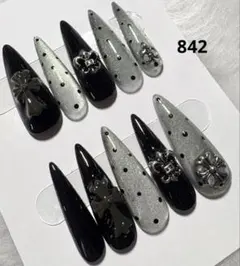 842現品ネイルチップ　ちゅるん十字架ギャルシズニルック ロングネイル 推し地雷