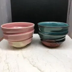 御室焼　仁秀　フリーカップ　ペア　おむろ桜　花緑青