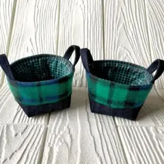 布バスケット　ミニ　フリース✕デニム　2個組　ハンドメイド