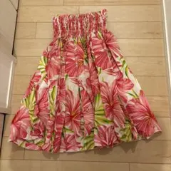 フラダンス用スカート ピンク花柄