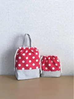 ハンドメイド持ち手付き巾着セット【ドット】