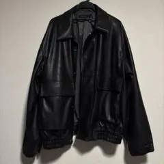 フェイクレザー ブルゾン ジャケット ブラック